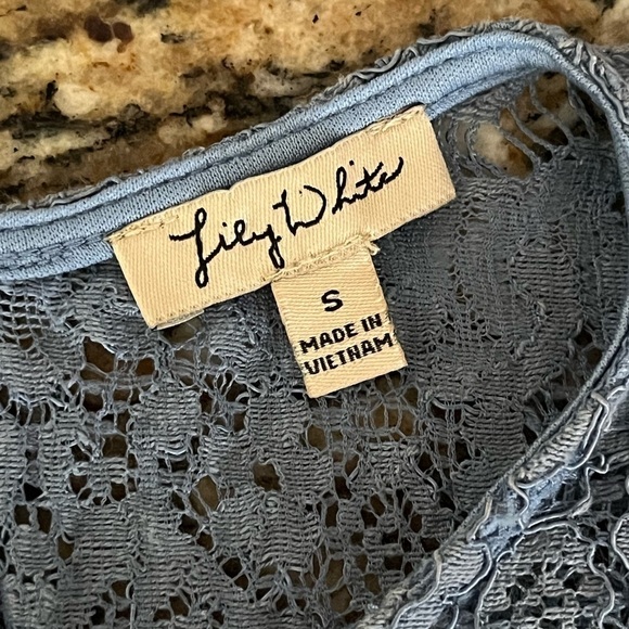 Lilly White Blue Lace Crochet Blouse S Sheer Boho Coquette Cottagecore Fairy - Picture 8 of 10